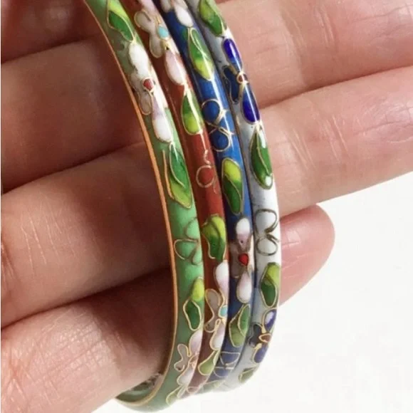 Colorful Vintage Cloisonné Bangle Set - Picture 3 of 5